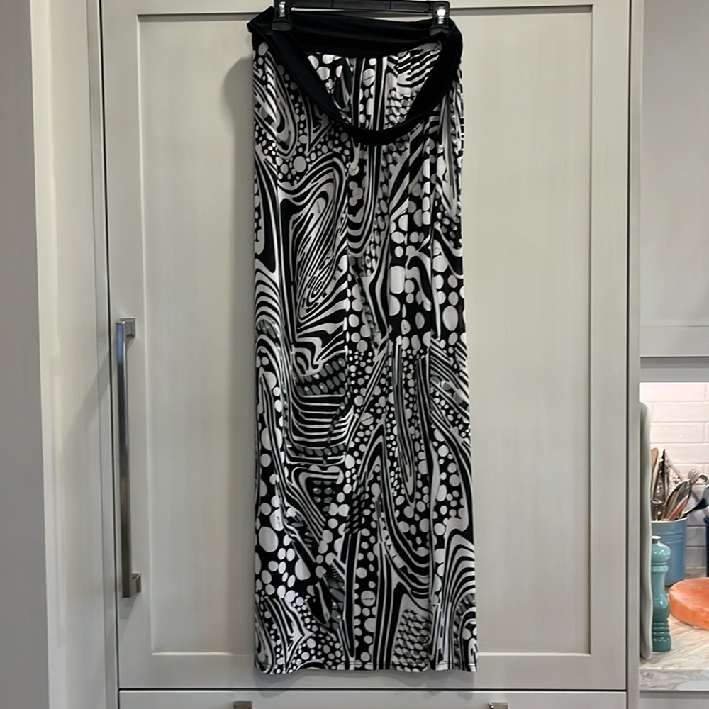 EUC Shan full length swim cover skirt with long wrap tie and partial open side